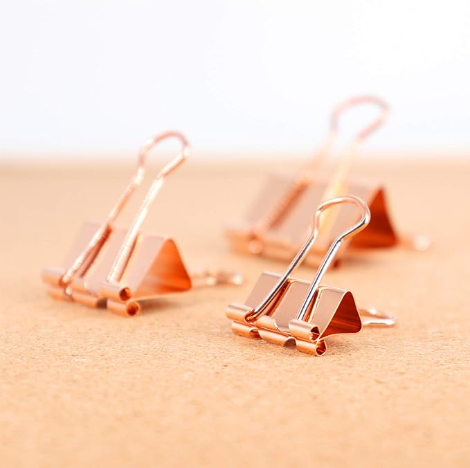 Binder Clips Paper Clamps, Assorted Sizes Set (Small, Medium, Large) for Office School and Home Supplies (Rose Gold)