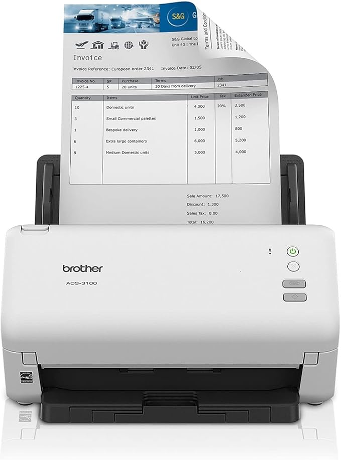 Brother ADS-3100 High-Speed Desktop Scanner | Compact with Scan Speeds of Up to 40ppm, White