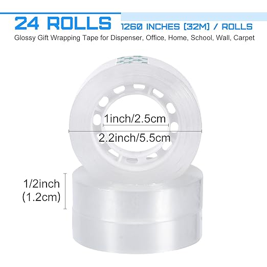 Jetec 24 Rolls Clear Tape Bulk Transparent Invisible Tape Refills 1/2 x 1260 Inches Glossy for Gift Wrapping Dispenser Office School Home Use Gift Wrap Desk Supplies