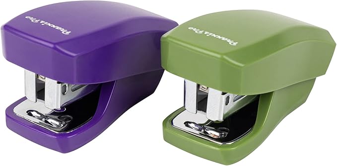 Desk Accessories - Aria Premium Mini Stapler Set - with Built-in Staple Removers, 2000 Standard Staples Included - for Office, School, and Travel, Set of 2, Purple & Greenery