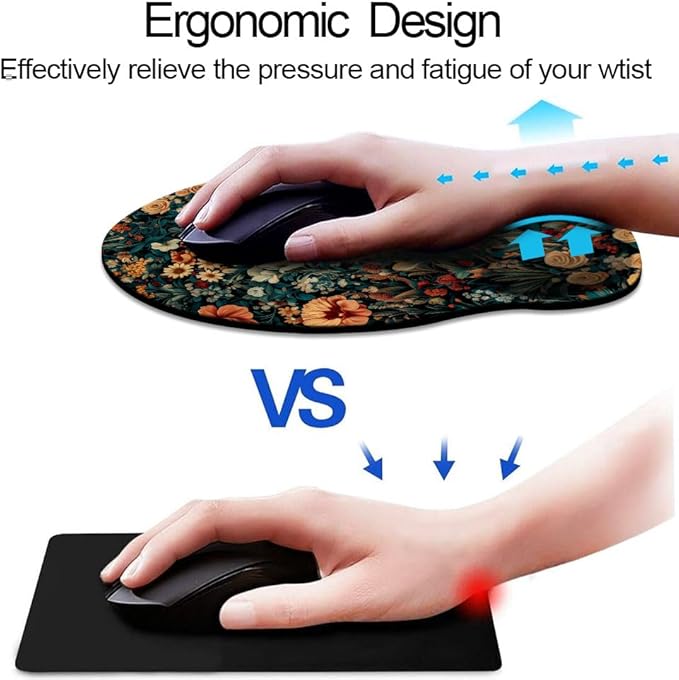 Ergonomic Mouse Pad with Wrist Support,Mouse Pad with Wrist Rest,Relieve Wrist Pain Mousepad Non-Slip Rubber Base,Mouse Pads for Desk,Computers,Laptop,Office,Home,Accessories Retro Flowers