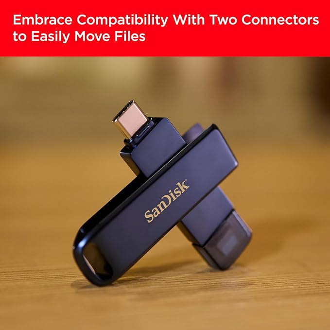 SanDisk 256GB Phone Drive for iPhone - Works with iPhone 15 and Newer (USB-C Connector) and iPhone 14 and Older (Lightning Connector), Metallic Sky - SDIXD0N-256G-GN6NE
