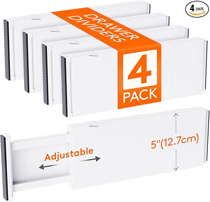 Lifewit 4 Pack Drawer Dividers Plastic 5" High, 13.5-22" Adjustable Drawer Organizers for Clothes, Expandable Dresser Separators in Bedroom/Bathroom/Kitchen/Fridge/Office Organization and Storage