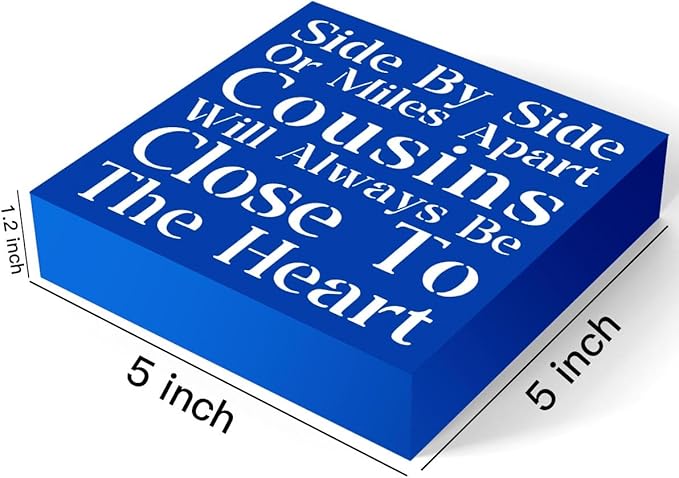Cousin Wooden Box Sign Decorative Cousins Gifts Home Office Desk Decor for Tabletop Bookshelf Farmhouse Bedroom Living Room Library Dining Room Rustic Square Tiered Tray Wall Decor birthday Blue