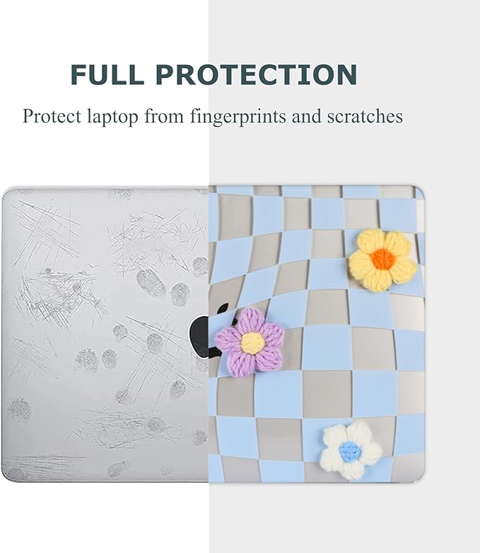 DTangLsm for MacBook Air 13 inch Case 2022 2021-2018 A2337 M1 A2179 A1932, MacBook Air M1 Case, Gingham Fluffy Plastic Hard Shell Cover for Mac Book Air 13.3 inch + Keyboard Cover, Blue Checkerboard