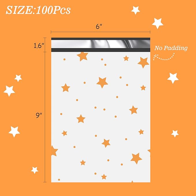 Thank You Poly Mailers 6x9 Inch 100 Pcs - Pentagram printed Shipping Bags, 2.4mil Thickness, Waterproof and Tear Resistant Mailing Envelopes, Self-Sealing Packaging Bags for Small Business