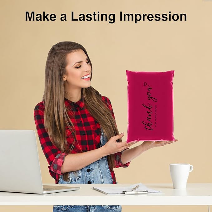 JinRuiKJ Thank You Poly Mailer 6x9 Inch 100 PCS, Shipping Bags for Clothing, Packaging Bags for Small Business, Strong Adhensive, Waterproof and Tear-Resistant Mailing Envelopes, Rose Red