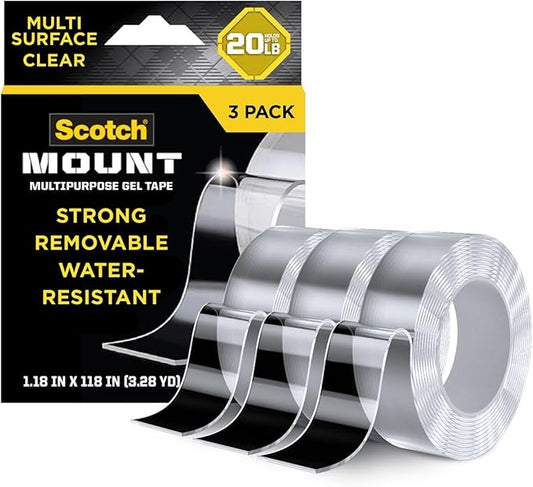 Scotch-Mount Multipurpose Gel Tape, 30 mm x 3 m (1.18 in x 118 in), 3 Pack