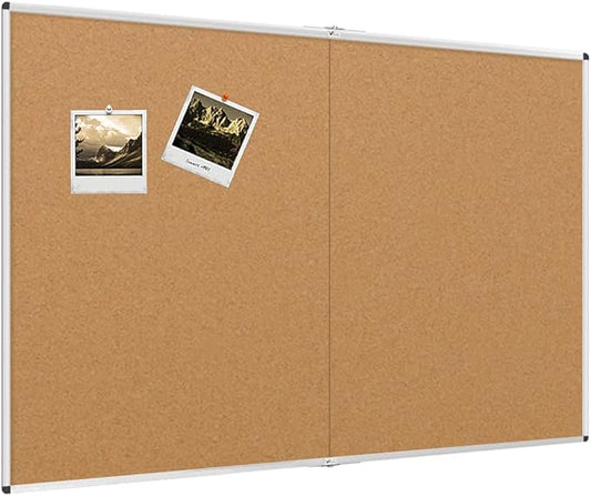 VIZ-PRO 60" x 48" Large Cork Bulletin Board, Foldable & Wall-Mounted Notice Pin Board with Silver Aluminum Frame, for School Home Office - 5' x 4' Corkboard