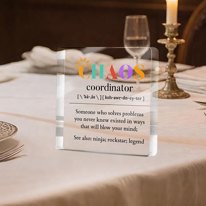 Thank You Gifts for Manager Leader Boss Mentor, Positive Affirmation Desk Acrylic Sign, Chaos Coordinator Definition Desk Decorative Signs for Table Top Cubicle Room Office