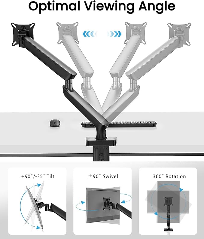 Single Monitor Mount for 13-40 Inch Screens up to 24 lbs, Ergonomic Adjustable Monitor Arm with Built-in USB 3.0 Hub, Space-Saving VESA Desk Mount for Home Office & Gaming, C-Clamp & Grommet Base