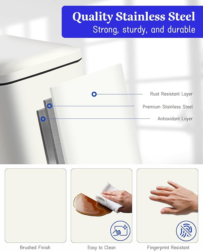 JM.YIPENG Bathroom Rubbish Bin, 5 Litre Cosmetic Bin, Small Waste Bin with Soft Close Lid, Bathroom Bin for Toilet, Bathroom, Bedroom, Living Room, White