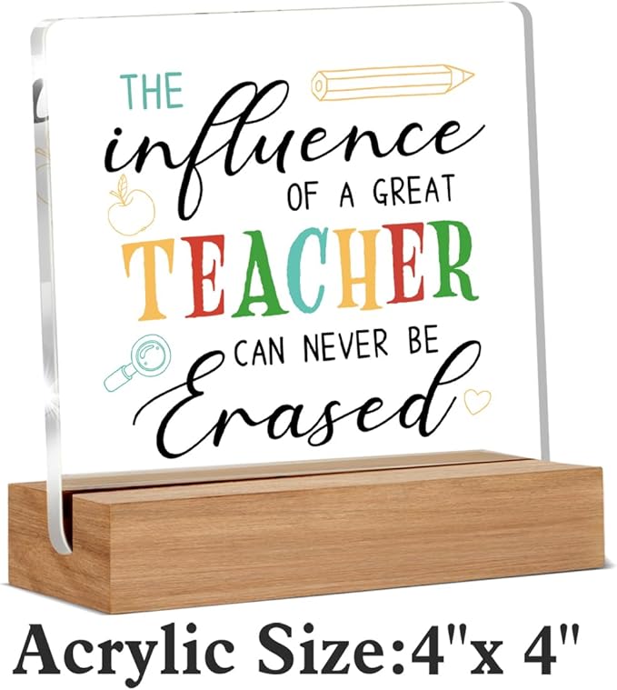 Best Teacher Gifts for Women Men, Teachers Appreciation Christmas Birthday Gifts, The Influence of A Great Teacher Office Decorative Signs Plaque for Desk