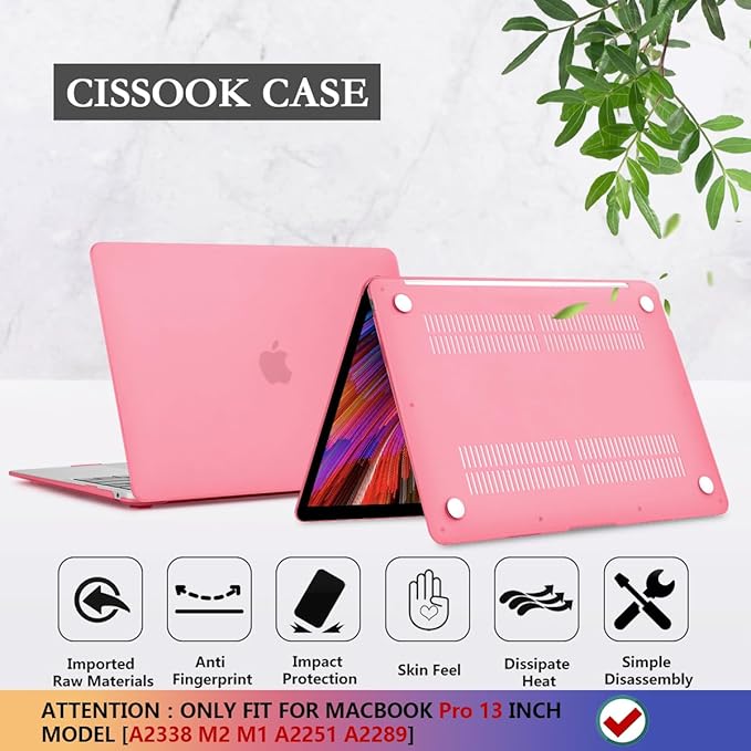 CISSOOK Case for MacBook Pro 13 Inch Pink A2338 A2251 A2289 Model, Plastic Cover with Keyboard Cover for 2025-2016 MacBook Pro 13" M2 M1, Matte Pink