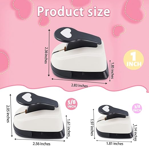 Heart Hole Punch, Paper Punches, HeartPunches for Paper Crafts, Heart Puncher, Hole PuncherHeart, Shaped Hole Punch, 1 inchHeart Paper Punch, 5/8 inch HeartHolePuncher, 3/8 inch Hole Punches Set