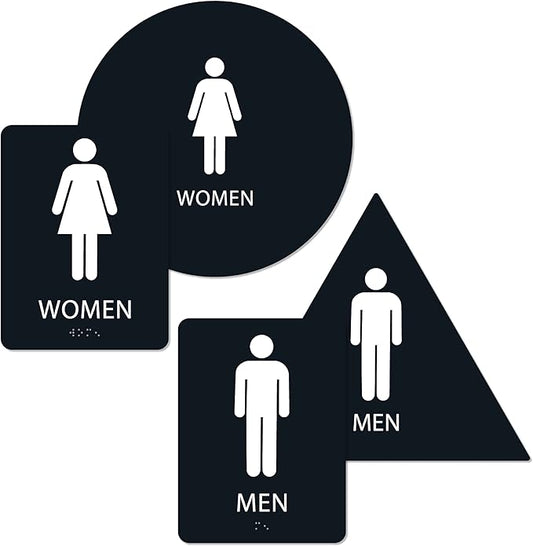 ALPHA DOG ADA SIGNS Men's Women's Restroom Sign Bundle 6x9 inch ADA Compliant Business Wall Mount Indoor Outdoor Easy Install USA Made (Black)