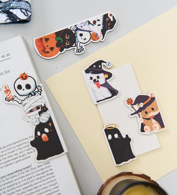 5pcs/Set Cute Magnetic Bookmark, Funny Peeping Ghost Book Marker Clip for Teachers, Students, Book Lovers Gifts, Printing on 2 Side (Ghost)