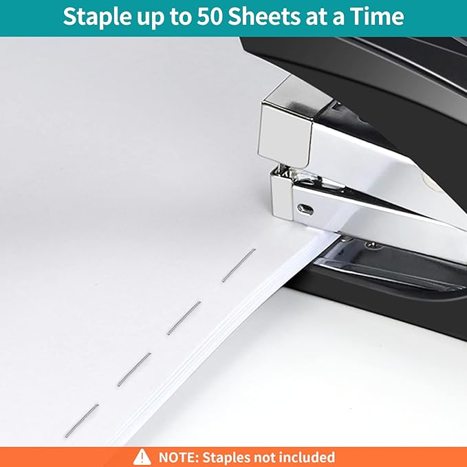 AFMAT ES10 Stapler for Desk, 50 Sheet Effortless Desktop Stapler Staple with One Finger, Portable Ergonomic Handheld Staplers Heavy Duty, Built-in Remover, Space Save Size, Good for Home & Office