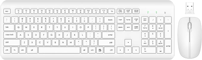 Wireless Keyboard and Mouse Combo, Full Size Silent Ergonomic Keyboard and Mouse, Long Battery Life, Optical Mouse, 2.4G Lag-Free Cordless Mice Keyboard for Computer, Mac, Laptop, PC, Windows(White)