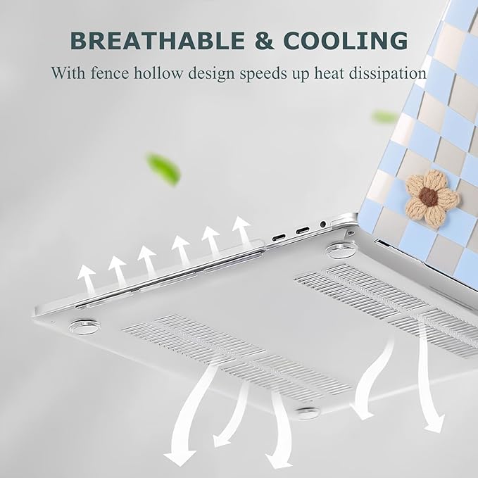DTangLsm for MacBook Pro 13 inch Case 2025 2024-2016 M2 M1 A2338 A2289 A2251 A2159 A1989 A1706 A1708, Gingham Fluffy Plastic Hard Shell Cover for MacBook Pro 13.3 + Keyboard Cover, Blue Checkerboard