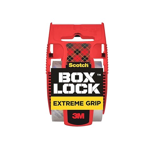 Scotch Box Lock Packaging Tape, 1 Roll with Dispenser, 1.88 in x 800 in, Extreme Grip, Sticks Instantly to Any Box (195)
