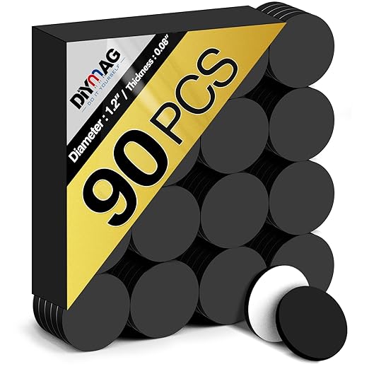 DIYMAG 90Pcs Magnetic Dot with Self Adhesive, Round Magnets Magnetic Tape Flexible Magnet Sheets with Adhesive for Crafts, Photos and Die Storage Easy Peel and Stick, 1.2 x 0.08inch