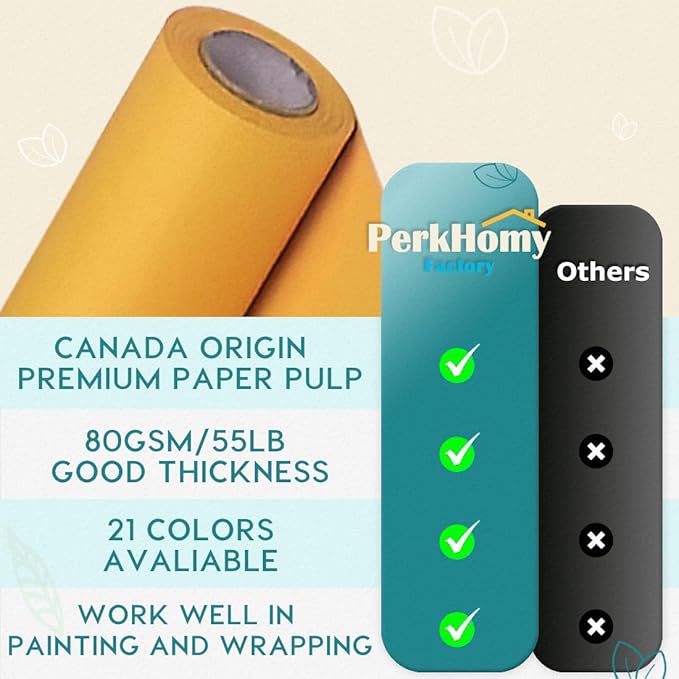 PerkHomy 48" x 2,400" (200') Orange Kraft Paper Roll for Craft Bulletin Board Paper Art Table Covering Crafting Gift Wrapping Bouquet Packing Parcel 80GSM 55LB (Orange, 48" x 200')