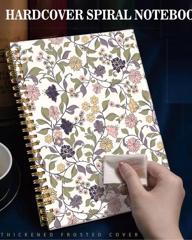 Spiral Journal Notebook,A5 Hardcover Lined Journals for Women Girl 6 x 8.3 in,120 Pages Thick Paper,Cute College Ruled Writing Notebook for Gifts Office Work School(Elegant Abstract Floral)