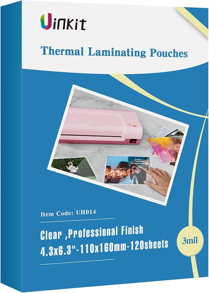 Uinkit 120Pack Thermal Laminating Pouches 3mil Laminating Sheets 4.3x6.3 inches for Sealed 4x6 Photo Card Documents, Glossy Clear Laminator Pouch Rounded Corner
