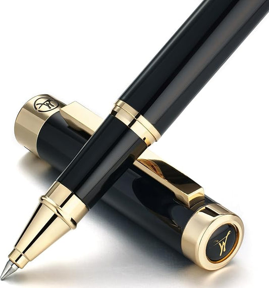 Black Rollerball Pen With 24K Gold Finish, Luxury Grade Craftsmanship Pen, Schmidt 888F Ink Refill, Exquisite Men's And Women's Gift Pen Set, Professional, Writing, Executive,Office, Nice Pen