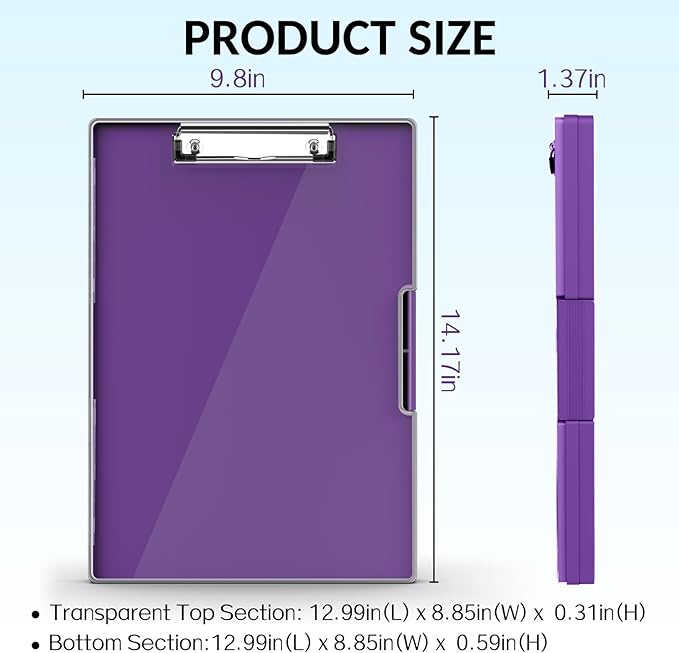 Sooez Clipboard with Storage, Heavy Duty Cleaview Clip Boards 8.5x11 with Dual Storage, Dry Erase Plastic Nursing Clipboard, High Capacity Clipboards Folder for Teacher Nurse, School & Office Supplies