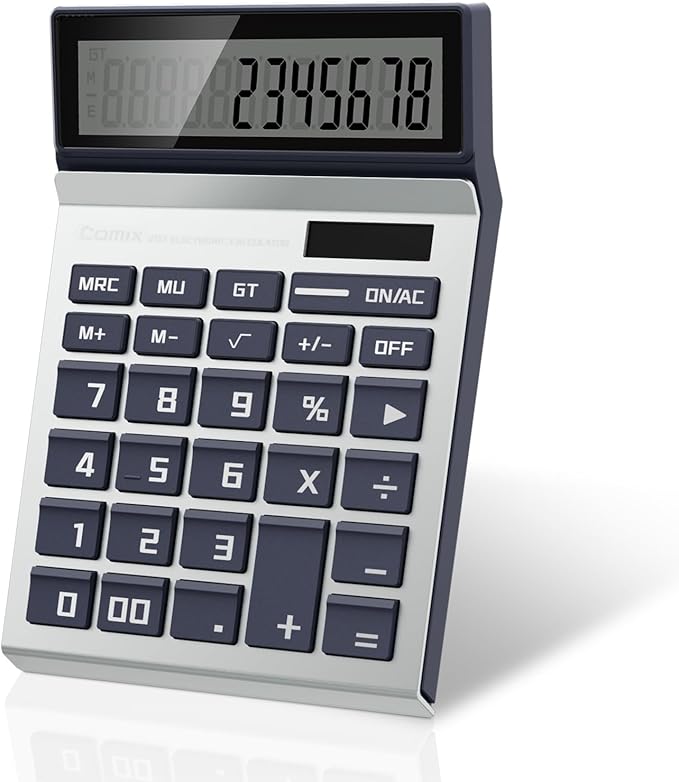 Comix Desk Calculator with 12 Digits Large LCD Display, Solar Battery Dual Power, Big Button Basic Calculator for Home Office School