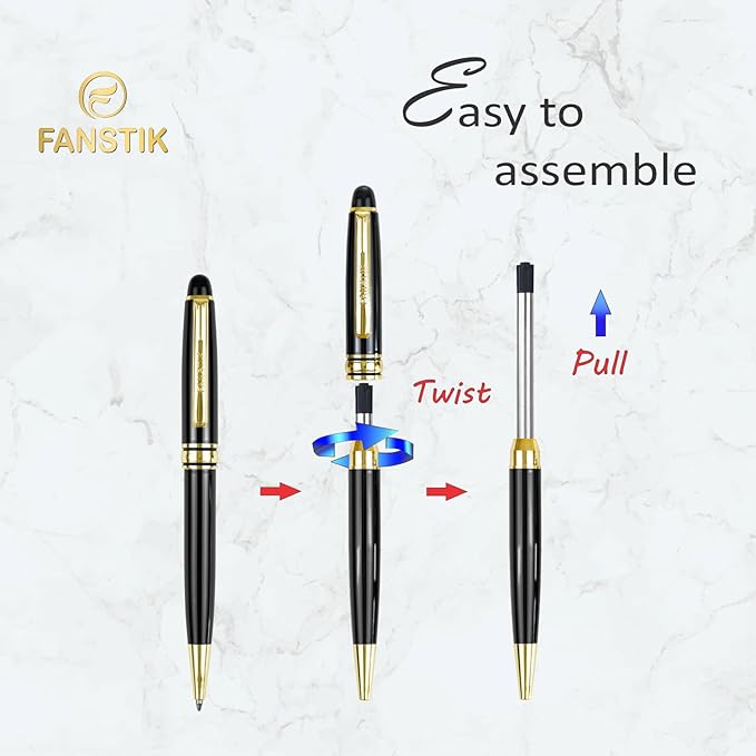 Customized BallPoint pen with name (MADE IN USA), stainless steel, black and gold, luxury engraved pen personalized for men and for women. (BallPoint Black-Gold)