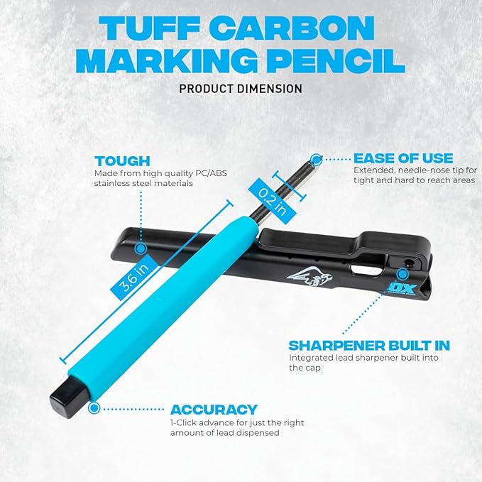 OX Tools Pro Tuff Carbon Marking Pencil with 10-Pack Basic Graphite Replacement Lead