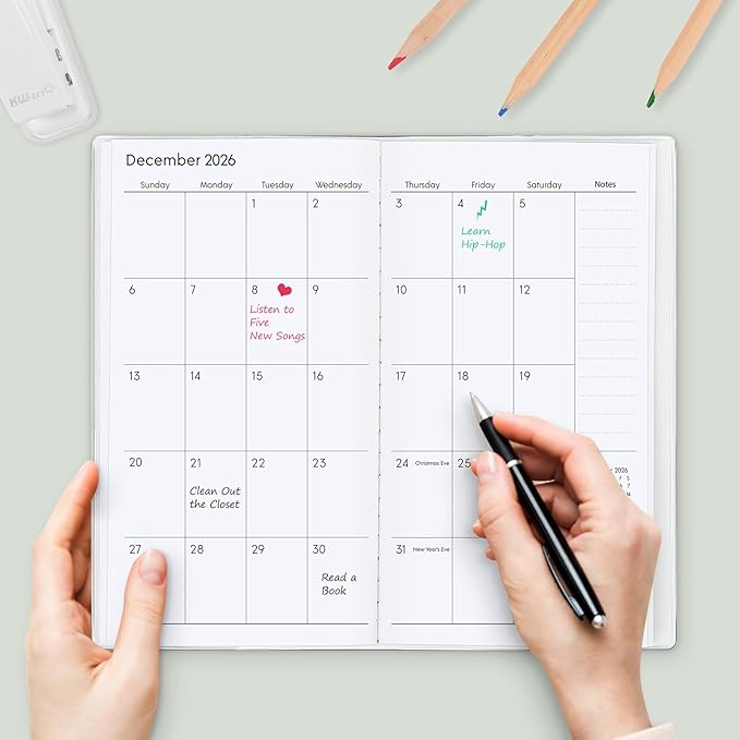 Pocket Calendar 2026-2027, Pocket Planner 2026-3.7" x 6.7" - Runs from July 2025 Until December 2027, Monthly Planner 2025-2027 with PVC Cover for Planning, Green