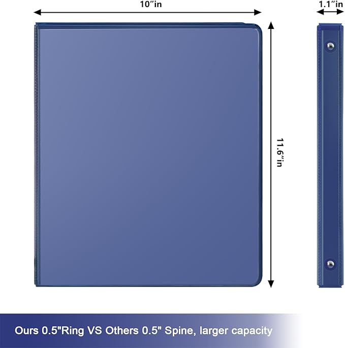 COMIX 3 Ring Binder 1/2 inch with Clear View Cover, 0.5" View Binder Holds 100 Sheets of US Letter Size Paper, 6 Pack (Dark Blue)