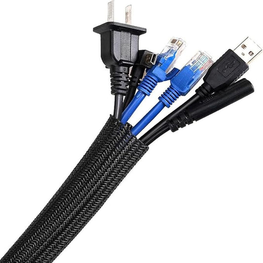 AGPTEK Cable Sleeve Cover, 10ft - 4/5 inch Desk Cord Organizer Cable Hider, Home Office Wire Management Computer TV Wire Loom Tubing, Pet Proof Cord Protector, from Cat Dog Chewing, Black