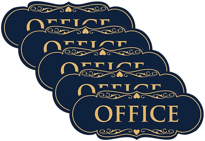 All Quality Designer Office Sign | Easy Installation - Blue/Gold - Small (5 Pack)