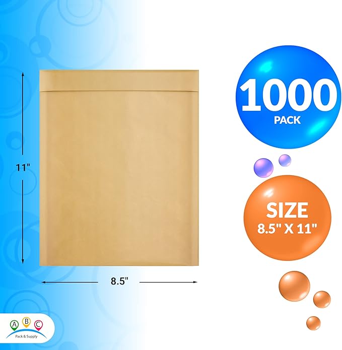 ABC PACK & SUPPLY Brown Kraft Bubble Mailer Envelopes, 8.5 x 11 Inches. 1000 Pack Mail Padded Envelopes Self Seal. Kraft Bubble Mailers. Tear-Resistant Mailing Envelope Padded. Sturdy Paper Mailer