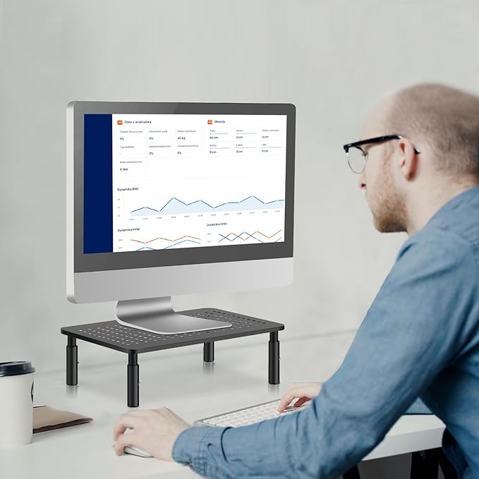 Bracwiser Monitor Stand Riser, Metal Computer Stand, 3 Height Adjustable Screen Riser with Mesh Platform for PS4, Laptop, Printer, Notebook and All Flat Screen, Holds Up to 20KG
