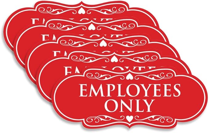 Designer Employees ONLY Sign | Easy Installation | Office or Business Signs | Workplace Safety -Red - Small (5 Pack)