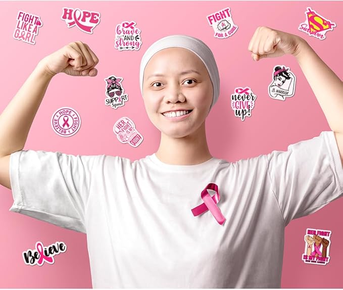 BEATRI Breast Cancer Awareness Stickers 50Pcs Pink Ribbon Stickers for Women's Health Waterproof Vinyl Stickers Decals Gifts for The People Care About Women (Breast Cancer Awareness Stickers Decal)