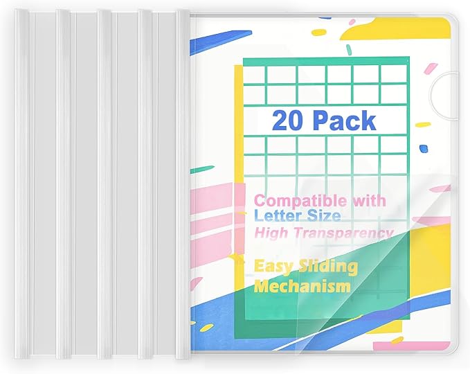 TOTiyea 40 Pack Clear Report Covers with Sliding Bars, Letter Size, 9mm (70 Sheet Capacity) White Sliding Bar File Folders