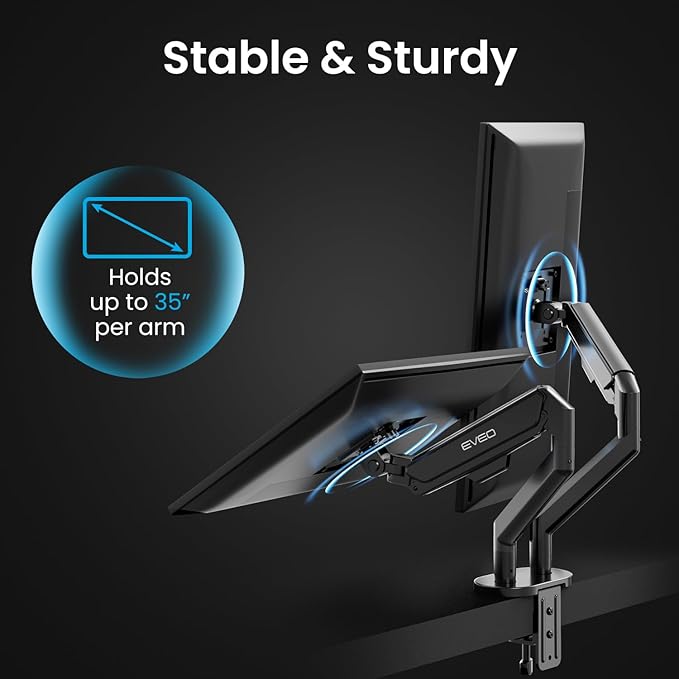 EVEO Premium Dual Monitor Mount 14"-35” Dual Monitor Arm VESA Bracket Adjustable Height Gas Spring Dual Monitor Stand, Screen Full Motion Dual Monitor Arm-Computer Monitor Stand for 2 Screens - Red