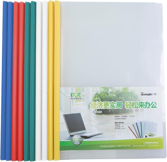 10 Pcs 5 Assorted Colors Clear Report Covers with Sliding Bar 30 Sheets Capacity A4 Size File Folder Document Binder Organizer