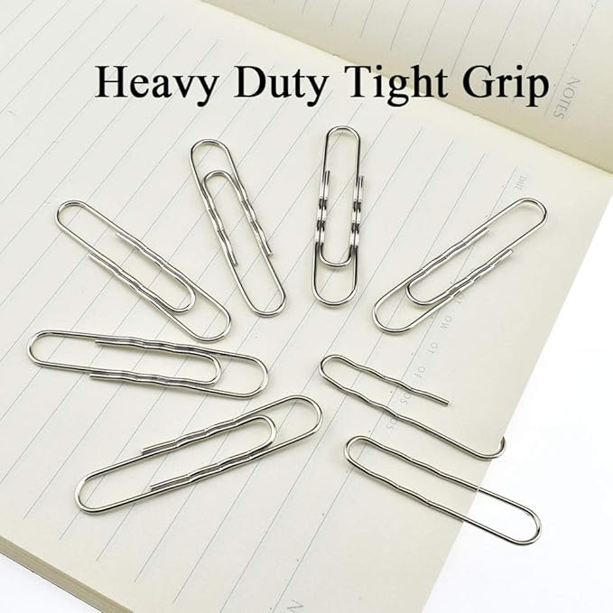 HAHIYO Paperclips Nonskid New Upgrade No Paper Scratch Large 2” Length Paper Clips with Curve Non Skid Heavy Duty Tight Grip Thick Rust Proof Reusable Metal Bright Silver for Home Office 90 Pack