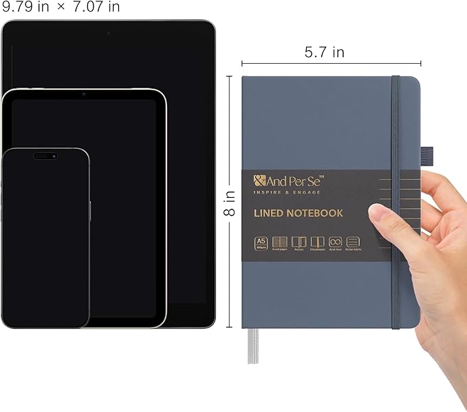 &And Per Se Lined Journal Notebook (5 Packs), 160 Pages, A5 5.7 x 8 inches College Ruled Thick Paper Notebook Journals for Writing, Hardcover Notebooks for Women Men Office School (Dark Blue)