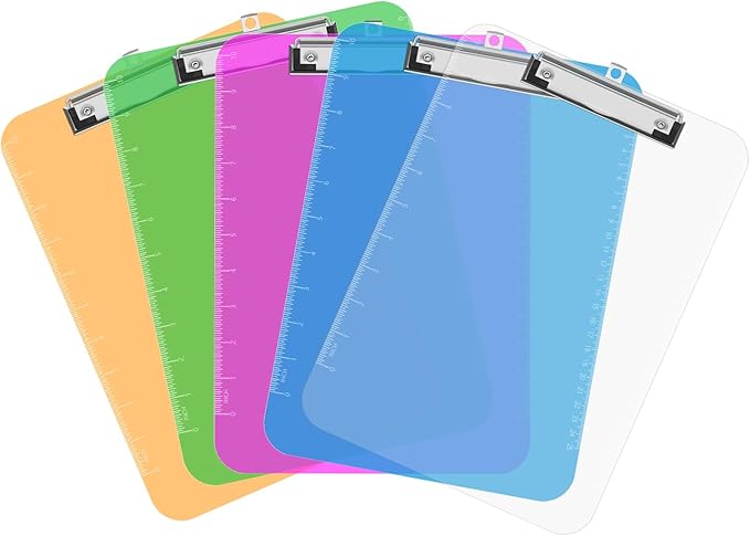 TOTiyea Clipboard Set of 25, 12.5 x 9 Inch Multi Color, Plastic Clipboard with Low Profile Clip, 75 Sheets Capacity, Standard Letter Size