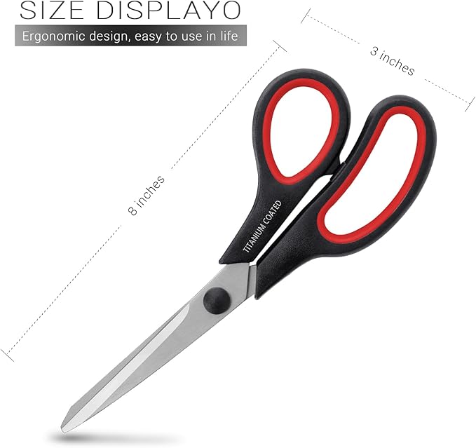 Scissors 8" Multipurpose Right/Left Handed Titanium Coated Sturdy Sharp Scissors for Office Home School Students
