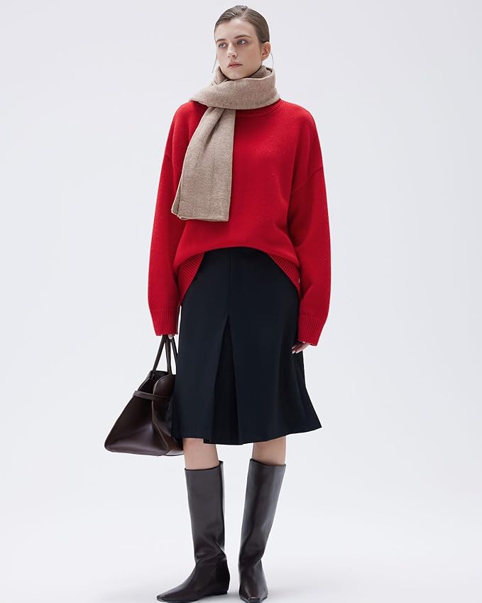 SUUKSESS Women Cashmere Oversized Long Sleeve Pullover Sweater Crew Neck Jumpers